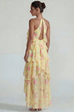 Robe Midi à motifs de fleurs à étages bleu rose à motifs en chiffon à étages