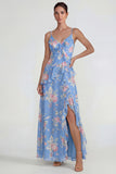 Chiffon rose à volants bleu robe Midi Line avec fente