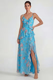 Chiffon rose à volants bleu robe Midi Line avec fente