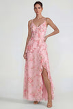 Chiffon rose à volants bleu robe Midi Line avec fente