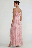 Chiffon rose à volants bleu robe Midi Line avec fente