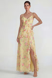 Chiffon rose à volants bleu robe Midi Line avec fente