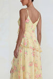 Chiffon rose à volants bleu robe Midi Line avec fente