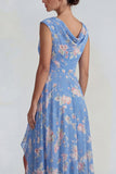Robe Midi en chiffon en chiffon bleu rose à volants avec une fente