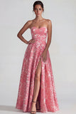 Blush Jacquard Bustier Strapless A Line Longue robe formelle avec fente