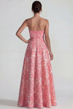 Blush Jacquard Bustier Strapless A Line Longue robe formelle avec fente