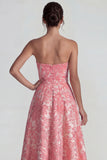 Blush Jacquard Bustier Strapless A Line Longue robe formelle avec fente