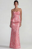 Blush Jacquard Bustier Buster à volants Fourreau Longue robe formelle