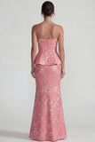 Blush Jacquard Bustier Buster à volants Fourreau Longue robe formelle