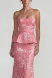 Blush Jacquard Bustier Buster à volants Fourreau Longue robe formelle