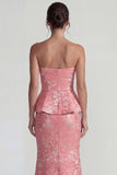 Blush Jacquard Bustier Buster à volants Fourreau Longue robe formelle