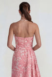 Blush Jacquard Anneau sans bretelles Fourreau longue robe formelle avec fente