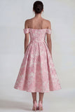 Corset Jacquard rose à épaules dénudées, une robe midi Line