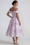Lilas Jacquard Épaule décollée Robe Midi A Line