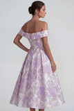 Lilas Jacquard Épaule décollée Robe Midi A Line