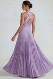 Dos nul en satin lilas A robe longue à plis plissés