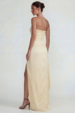 Robe formelle longue à volants et en satin jaune clair, froncée, longue robe formelle