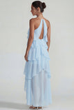 Robe Midi à étages à niveaux en chiffon chiffon à volants bleu