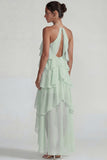 Robe Midi à étages à niveaux en chiffon chiffon à volants bleu