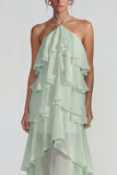 Robe Midi à étages à niveaux en chiffon chiffon à volants bleu