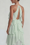 Robe Midi à étages à niveaux en chiffon chiffon à volants bleu