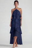 Robe Midi à étages à niveaux en chiffon chiffon à volants bleu