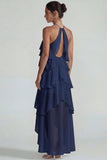 Robe Midi à étages à niveaux en chiffon chiffon à volants bleu