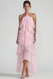 Robe Midi à étages à niveaux en chiffon chiffon à volants bleu