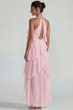 Robe Midi à étages à niveaux en chiffon chiffon à volants bleu