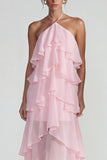 Robe Midi à étages à niveaux en chiffon chiffon à volants bleu