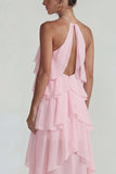 Robe Midi à étages à niveaux en chiffon chiffon à volants bleu