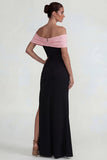 Noir rose épaule décollée Fourreau longue robe formelle avec fente