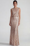 Sequins champagne Fourreau bateau Fourreau Longue robe formelle sans dos