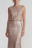 Sequins champagne Fourreau bateau Fourreau Longue robe formelle sans dos