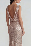 Sequins champagne Fourreau bateau Fourreau Longue robe formelle sans dos