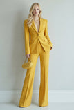 Costume de bal Peak Lapel Jaune Slim Fit Un Bouton 2 pièces