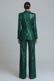 Costumes de bal pour femmes à revers pointu vert vert foncé Sequins Peak en deux pièces à double boutonnage
