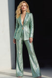 Costumes de bal pour femmes en revers vert vert scintillant en 2 pièces à sequins