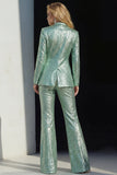 Costumes de bal pour femmes en revers vert vert scintillant en 2 pièces à sequins