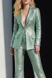 Costumes de bal pour femmes en revers vert vert scintillant en 2 pièces à sequins