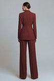 Costumes de travail féminins 2 pièces en revers pointé orange brûlé avec poches