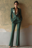 Complets de bal de bal vert foncé slim cut en deux pièces à revers point, simple boutonnage