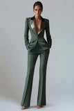Costume d'affaires femme 2 pièces vert foncé revers pointe un bouton