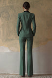 Complets de bal de bal vert foncé slim cut en deux pièces à revers point, simple boutonnage