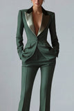 Costume d'affaires femme 2 pièces vert foncé revers pointe un bouton