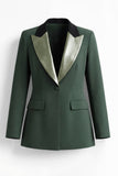 Costume d'affaires femme 2 pièces vert foncé revers pointe un bouton