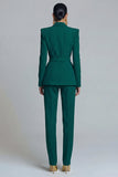 Costume d'affaires femme 2 pièces vert foncé revers pointe avec ceinture