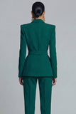 Costume d'affaires femme 2 pièces vert foncé revers pointe avec ceinture