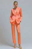 Costumes de travail féminins à revers cranté orange en deux pièces à un bouton
