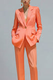 Costumes de travail féminins à revers cranté orange en deux pièces à un bouton